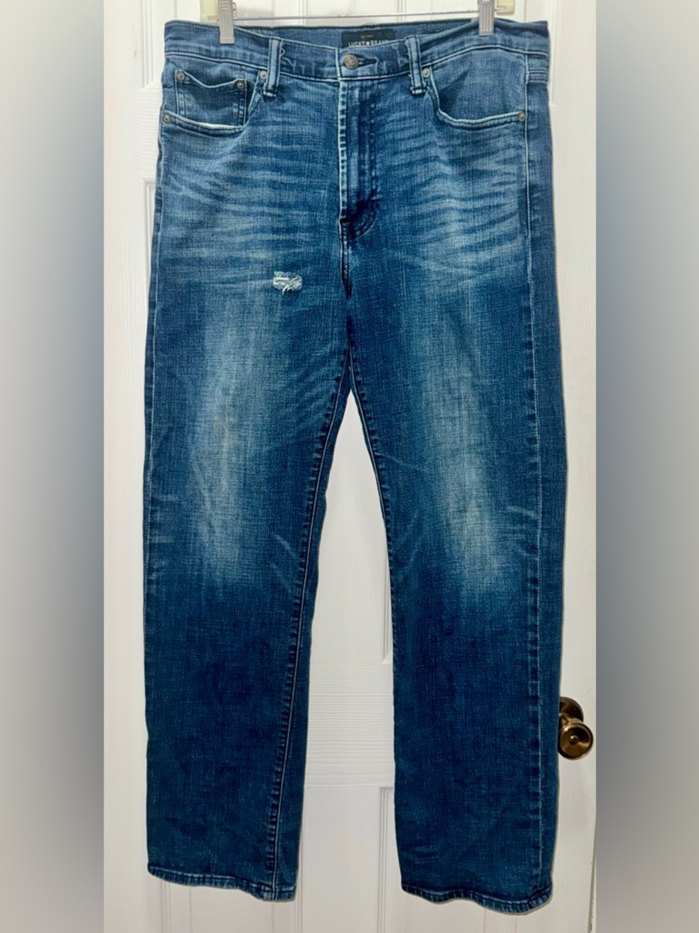 Lucky Brand Men's Dark Blue 181 Relaxed Straight Jeans with Light Whiskering
